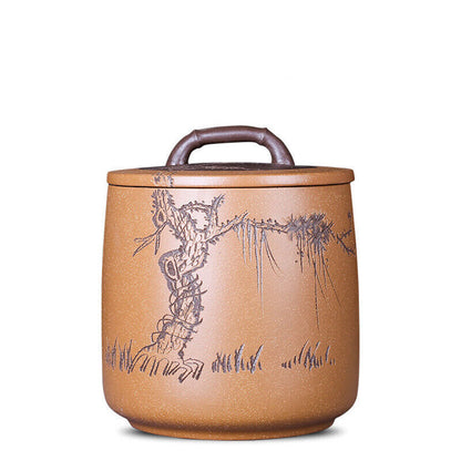 Big Canister With Lid Hand Carved Sealed Jar For Pu'er Tea Cake Yixing Zisha New