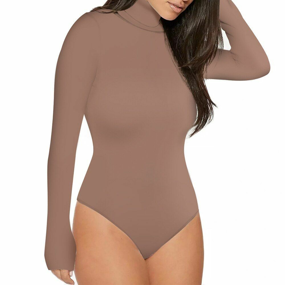 Womens Bodysuits Sexy Solid Knitted Turtleneck Skinny Warm Long Sleeve Bodycon