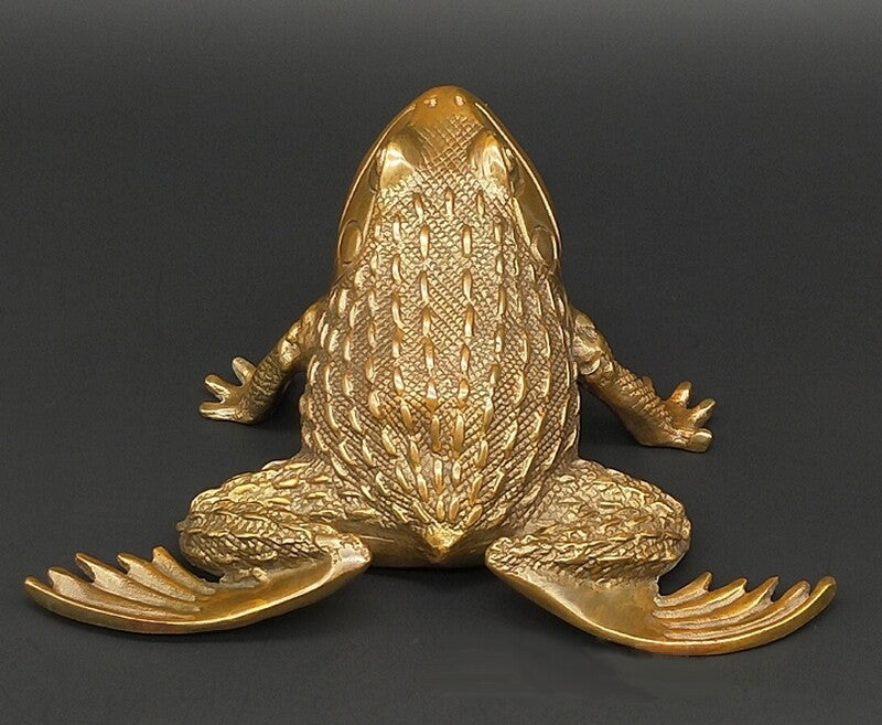 Chinese Old Feng Shui Brass Carved Money Frog Statue Toad Wealth Decor
