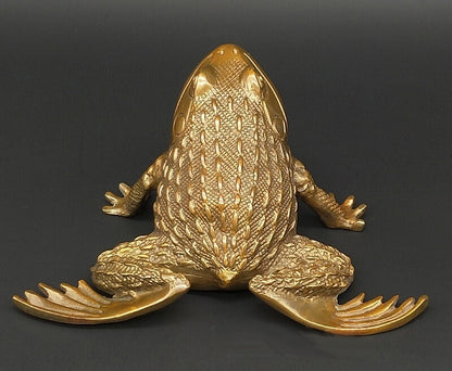 Chinese Old Feng Shui Brass Carved Money Frog Statue Toad Wealth Decor