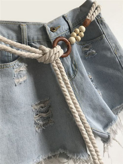 Women Belt Woven Hemp Rope Waistband Round Buckle Jean High Dress Corset 140x3cm