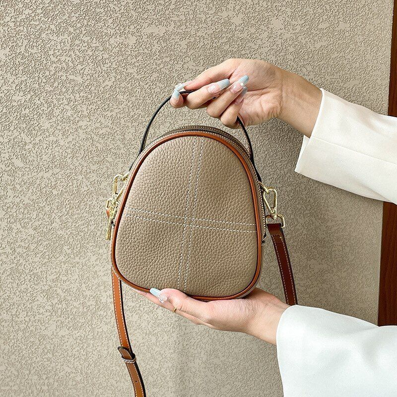 Genuine Leather Small Shoulder Bag Crossbody Handbag Shell Purse Polyester Blue