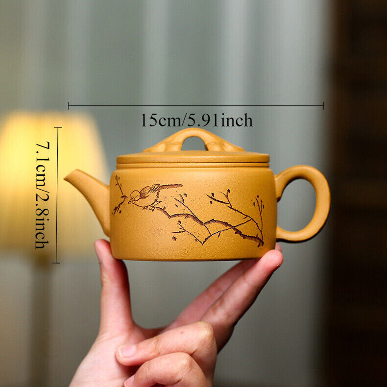 Handmade Tea Pot Bird Branch Carved Big Mouth For Puer Tea Real Yixing Duan Clay