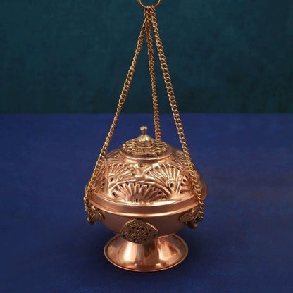 13Cm Tibetan incense burner hanging pure copper incense burner retro engraving -