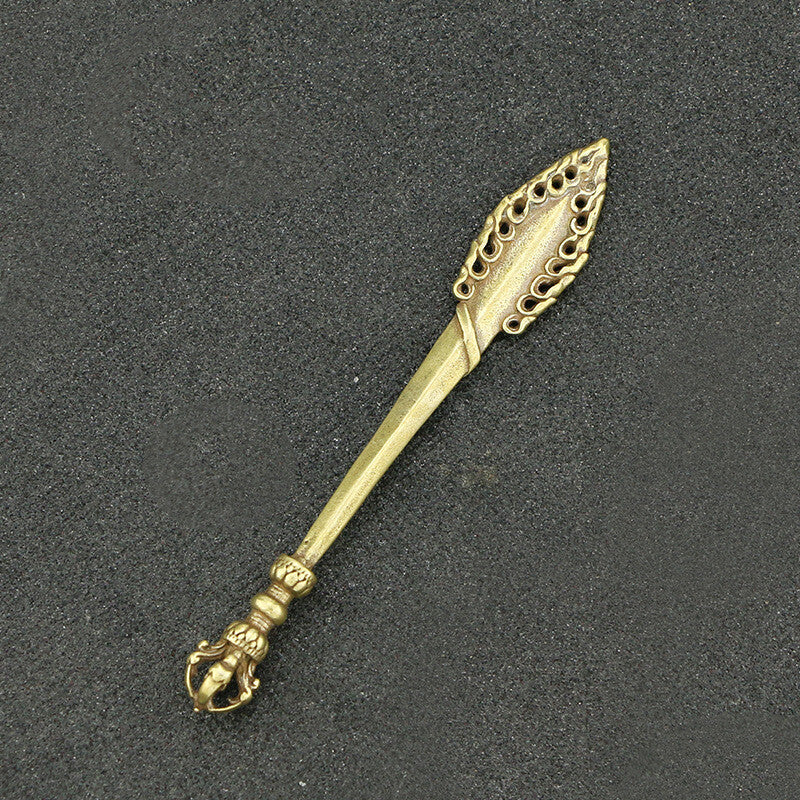 Curio Chinese Collection Bronze Buddhism Manjusri Wisdom Sword Small Statue
