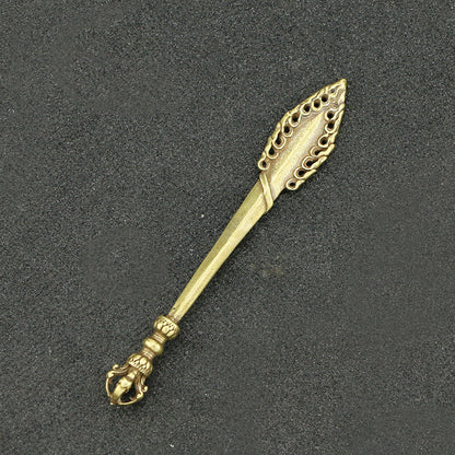 Curio Chinese Collection Bronze Buddhism Manjusri Wisdom Sword Small Statue