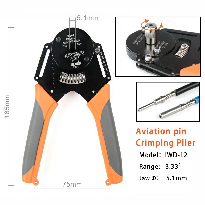 IWD-12 Solid Barrel Pins Plug Spring Terminal Cable Crimper Aviation Crimping