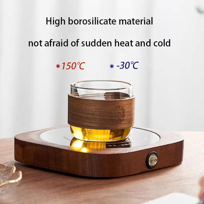1pc Heat-resistant Glass Tea Cup Set With Wooden Holder Kungfu Tea Master Cup