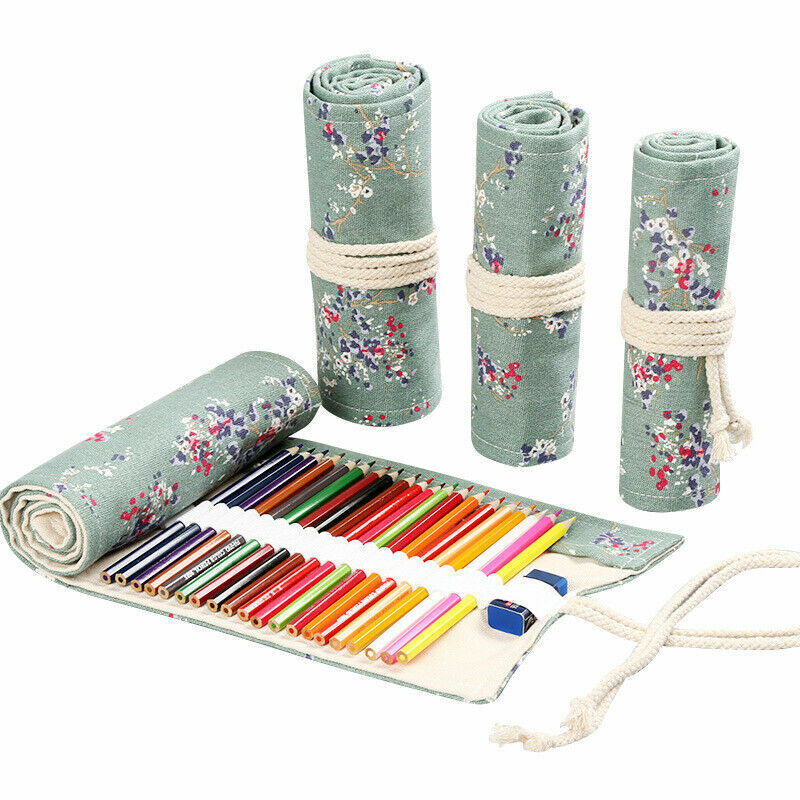 School Pencil Case Cute Canvas Roll Stationery Pouch Supplies Boys Girls Pen Bag
