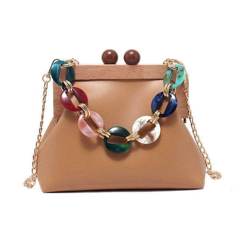 Shoulder Bag Synthetic Handbag Vintage Clip Clutch Acrylic Purse Chain Crossbody