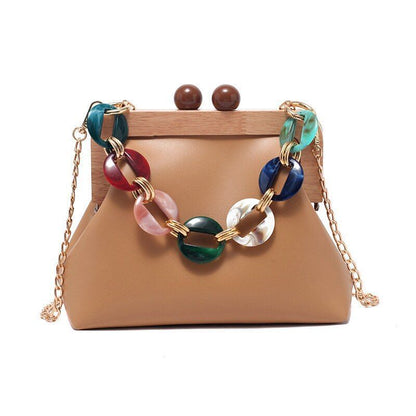 Shoulder Bag Synthetic Handbag Vintage Clip Clutch Acrylic Purse Chain Crossbody