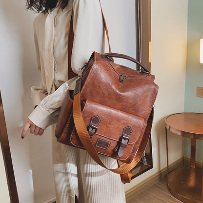 Trendy Backpack Vintage Leather Brown Casual Travel Bag Retro Student School Bag