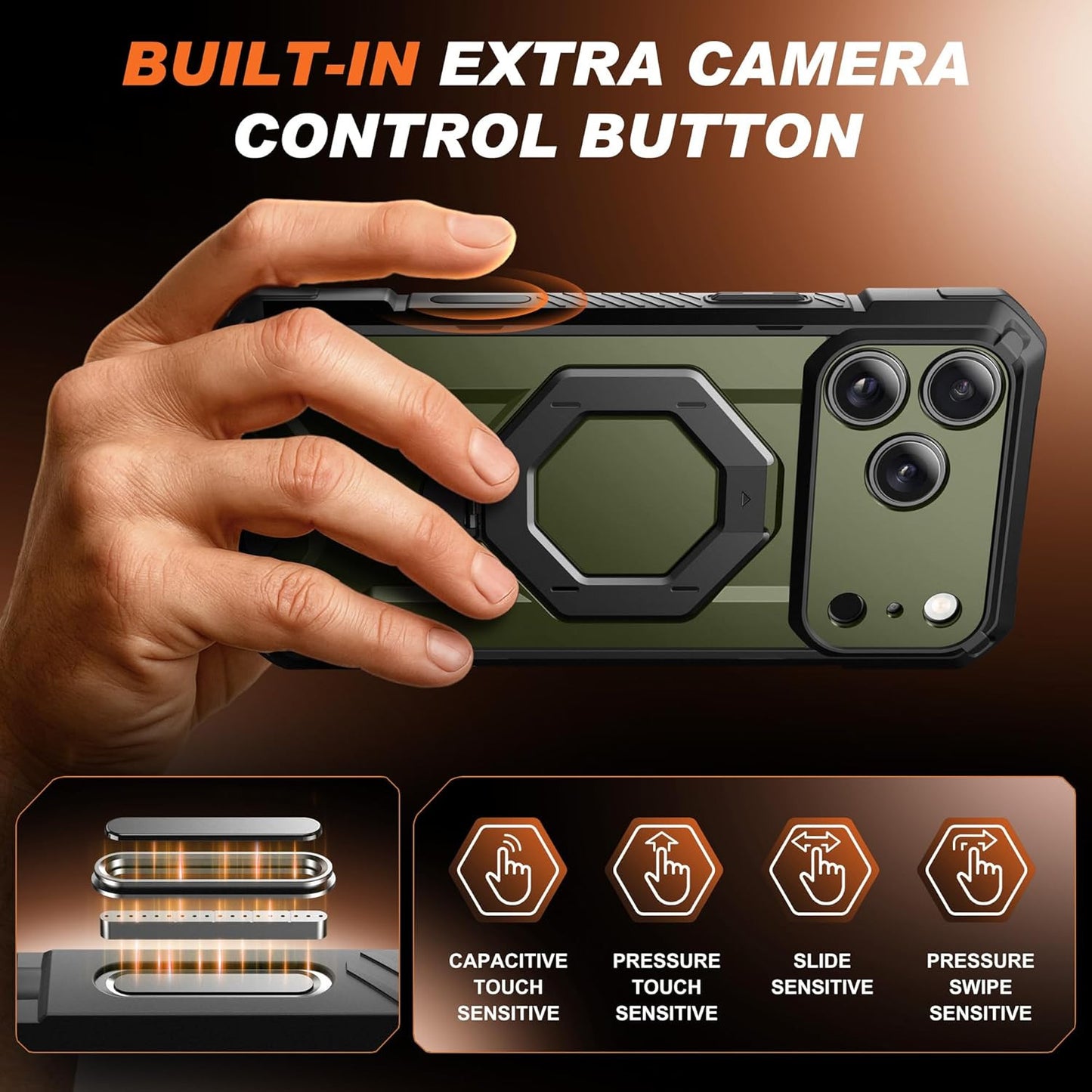 for Iphone 17 Pro Case with 360° Spin Magnetic Stand, [Compatible with Magsafe][