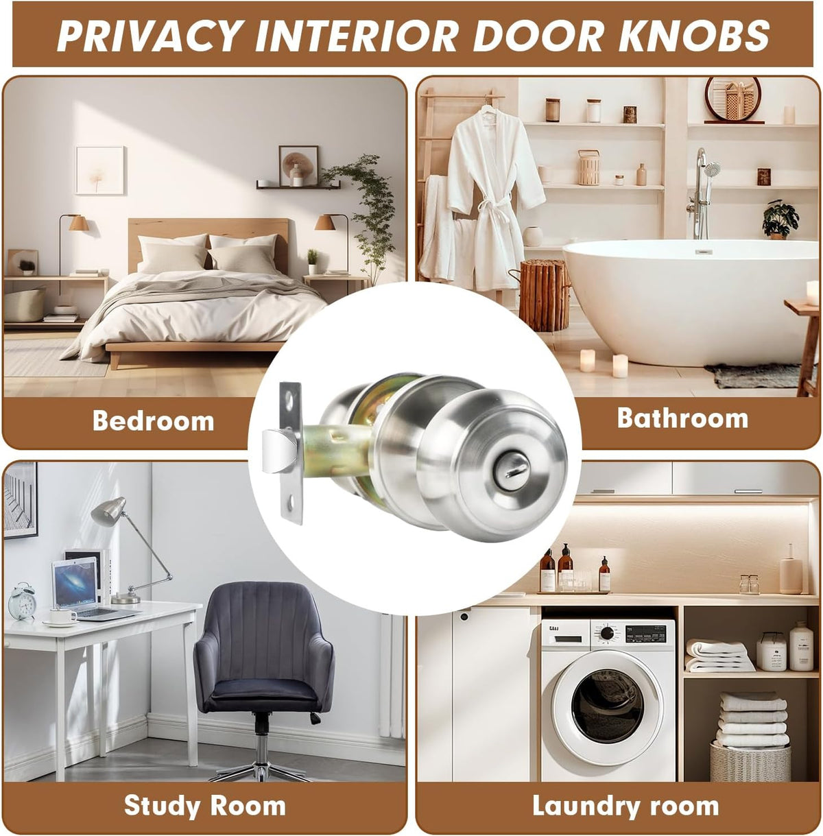 Privacy Door Knobs, 5 Pack Satin Nickel Door Knobs with Lock, Bed and Bath Door