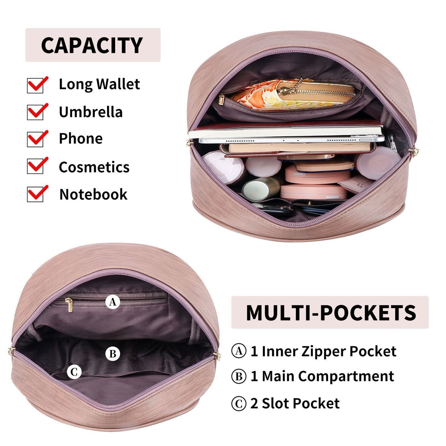 3Pcs/Set Synthetic Leather Women Backpack Purse Composite Bag Travelling Purse