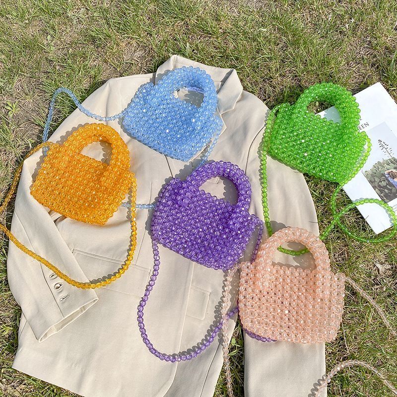 Summer Simple Customized Handmade Woven Beaded Crossbody Bags Beach Crystal Tote