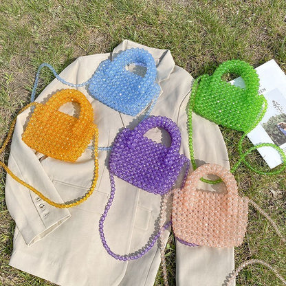 Summer Simple Customized Handmade Woven Beaded Crossbody Bags Beach Crystal Tote