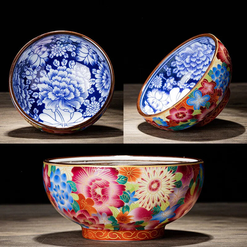 Enamel Gold Tea Cup Chinese Style Tea Set Master Cup Kung Fu Tea Set Ceramic Cup
