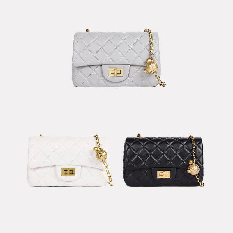 Quilted Lambskin Leather Small Flap Purse Shoulder Bag Clutch Crossbody Handbag
