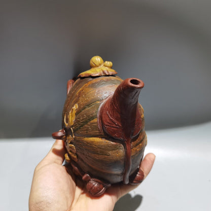 Vintage Chinese Yixing Purple Clay Teapot Zisha Ceremony Ceramic Pumpkin Teaware