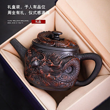Handmade Purple Pottery Dragon Teapot 450ml Vintage Gongfu Tea Set