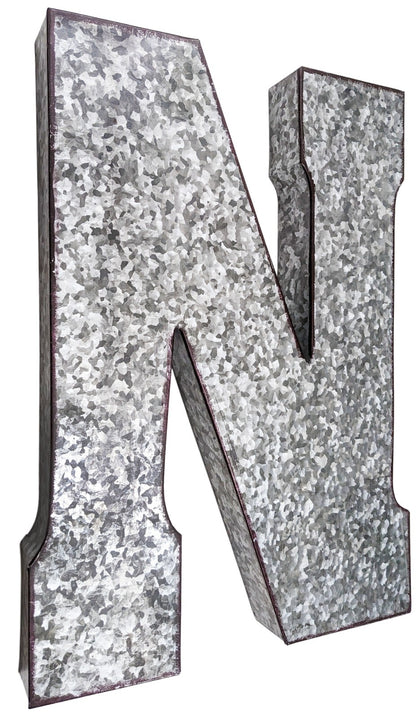 Huge 20" Metal Letter Hanging Wall Décor, Galvanized Metal with Rusted Edges