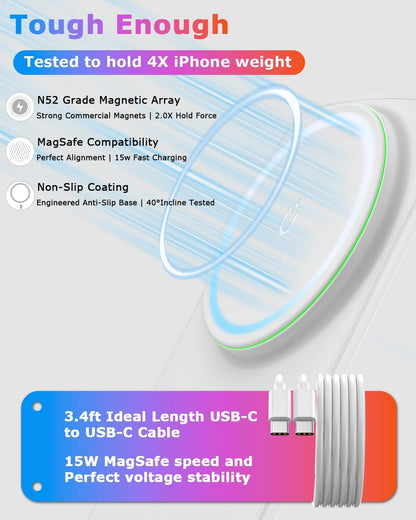 Mag Safe Charger Stand for Iphone: Qi-Certified Fast Magnetic Wireless Charging