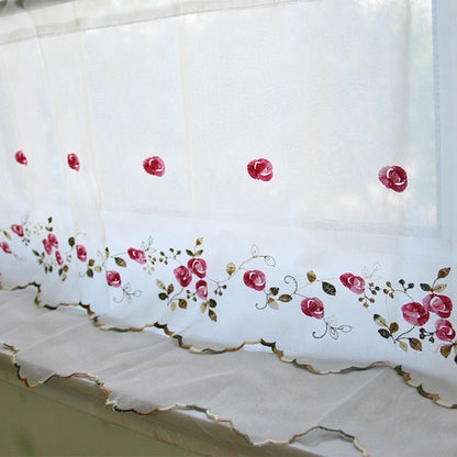 Floral Embroidered Sheer Kitchen Cafe Curtain Voile Tier Valance Short Panel