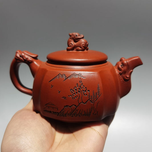 Chinese Old Yixing Clay Teapot Sifang Dragon Pot Purple Sand Teapot 400cc