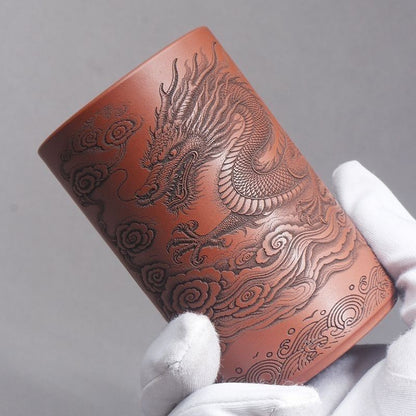 Yixing Purple Clay Cup Hand Carved Dragon Tea Cup 150ml Red Clay Teacup