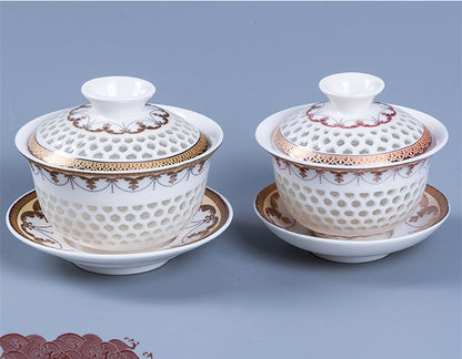 Multi-size Porcelain Gaiwan Chinese Kungfu Tea Set Cup Bowl Creative Cup Saucer