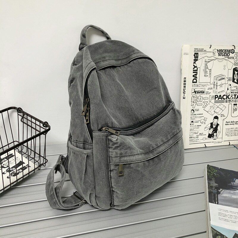 Gray Denim Backpack Leisure Travel Shoulder Bags Schoolbags Unisex 20-35 L Blue