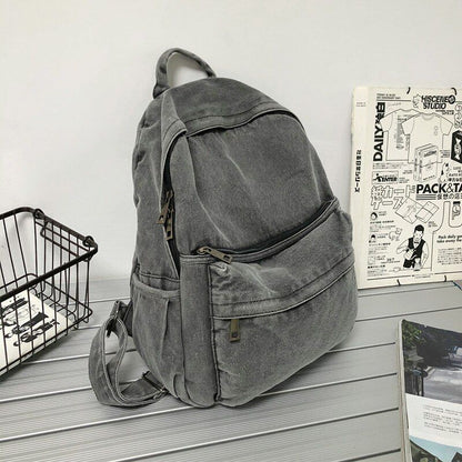 Gray Denim Backpack Leisure Travel Shoulder Bags Schoolbags Unisex 20-35 L Blue