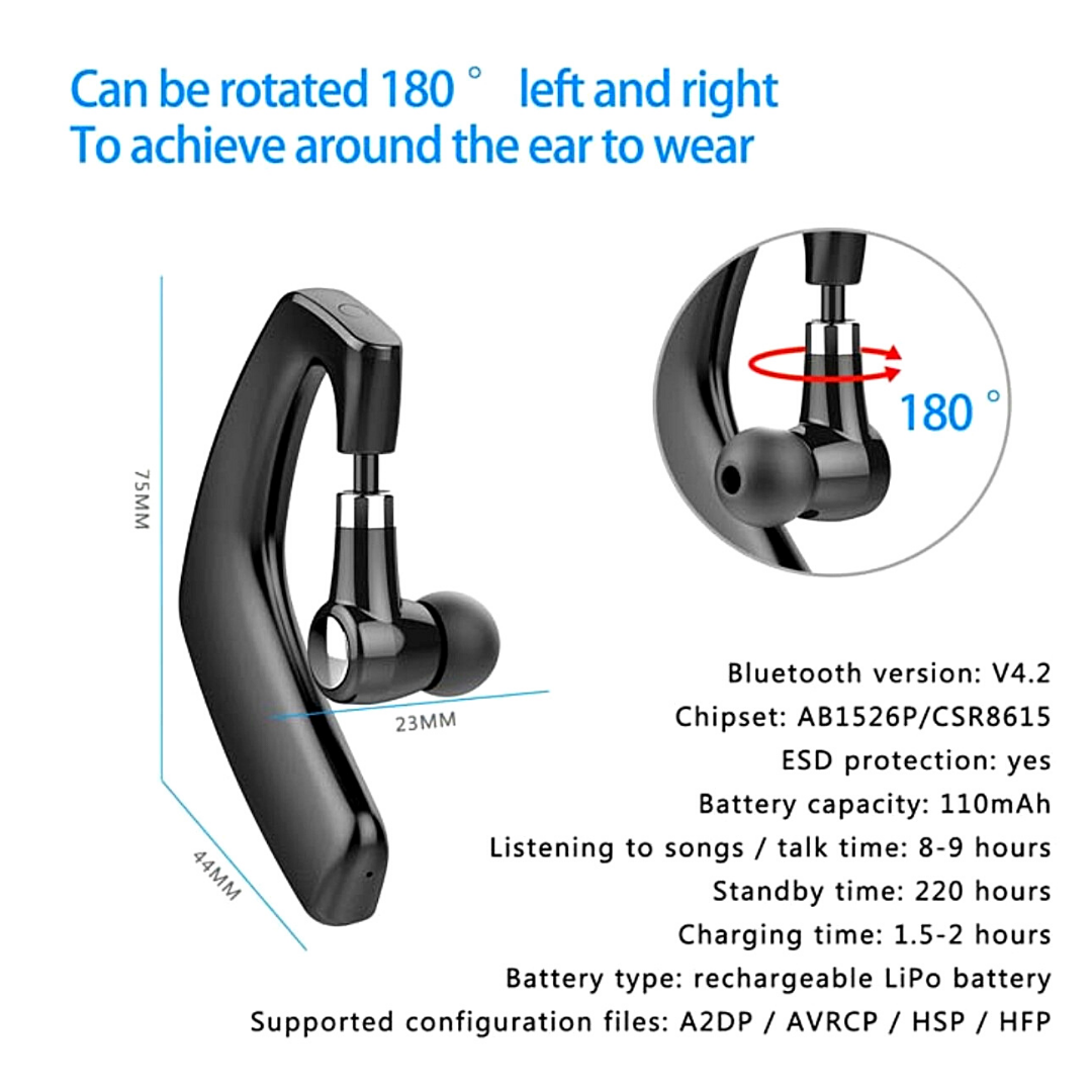 Wireless Bluetooth 5.0 Earpiece Headset Driving Trucker Earbuds Noise Cancelling