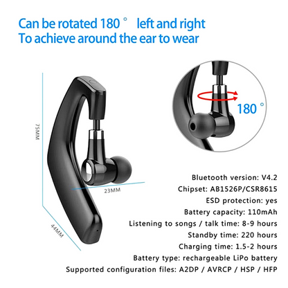 Wireless Bluetooth 5.0 Earpiece Headset Driving Trucker Earbuds Noise Cancelling