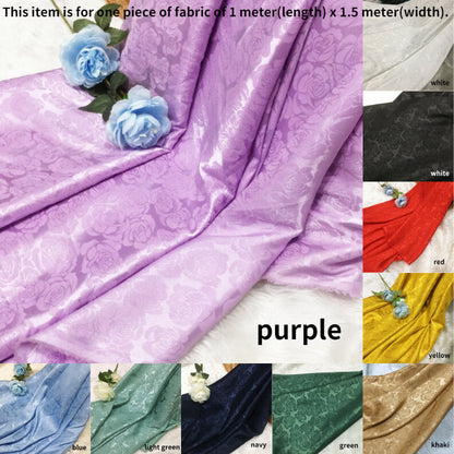 150*100cm Faux Silk Satin Rose Floral Brocade Damask Fabric Dress Sewing Craft