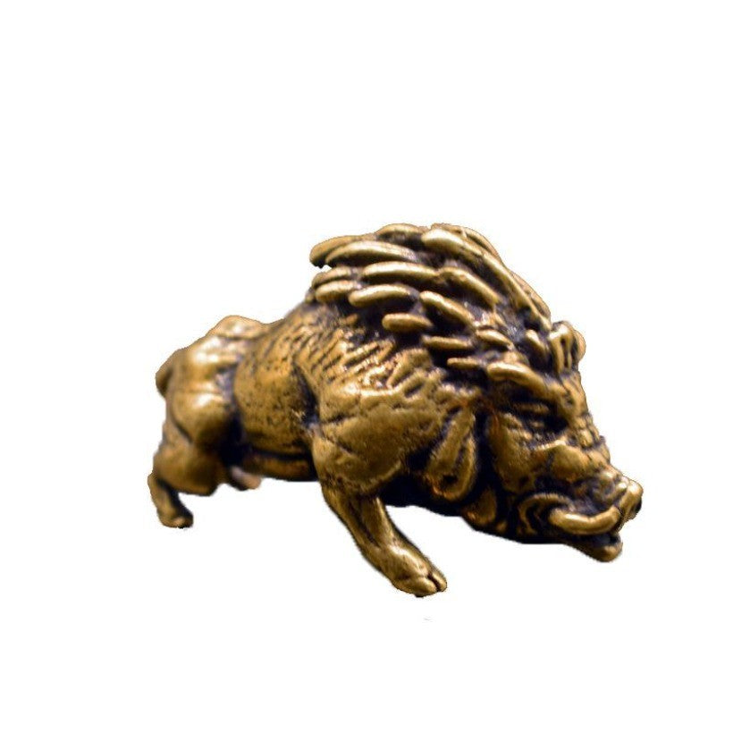 Old Chinese Bronze Copper Feng Shui Animal Pig Wild Boar Statue Sculpture