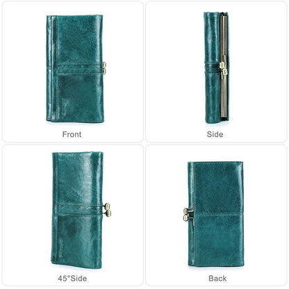 Wallet Metal Frame Genuine Leather Purse Hasp Zipper Coin Pocket Card Holder Bag