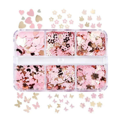Nail Art Glitter 6 Grids Red Love Heart Sequins Flakes DIY Valentines Decoration