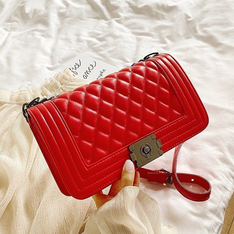 Chain Shoulder Bag V-Line Leather Crossbody Bags Lock Messenger Handbag 9 Colors