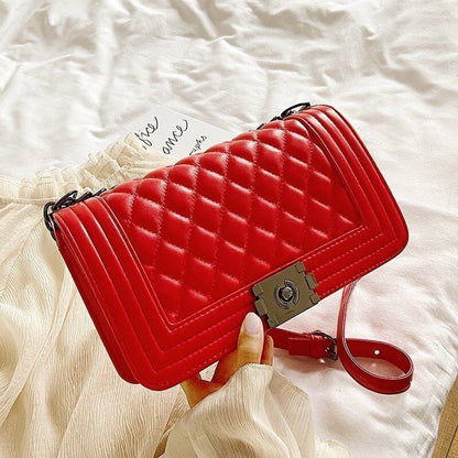 Chain Shoulder Bag V-Line Leather Crossbody Bags Lock Messenger Handbag 9 Colors