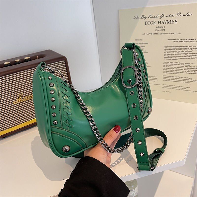 Gothic Bag Vintage Shoulder Bag Metal Chain Synthetic Leather Handbag 26*17*6 CM