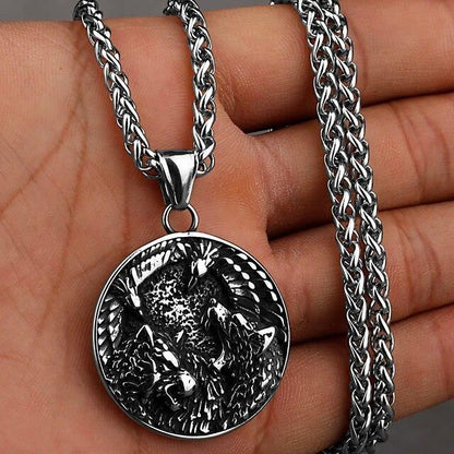 Wolf Necklaces Viking Style Wolf Head Pendant Runes Stainless Steel Necklace