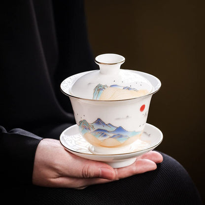 170ml Gaiwan Teacup Dehua Porcelain Bowl Kungfu Tea Set Tea Decor