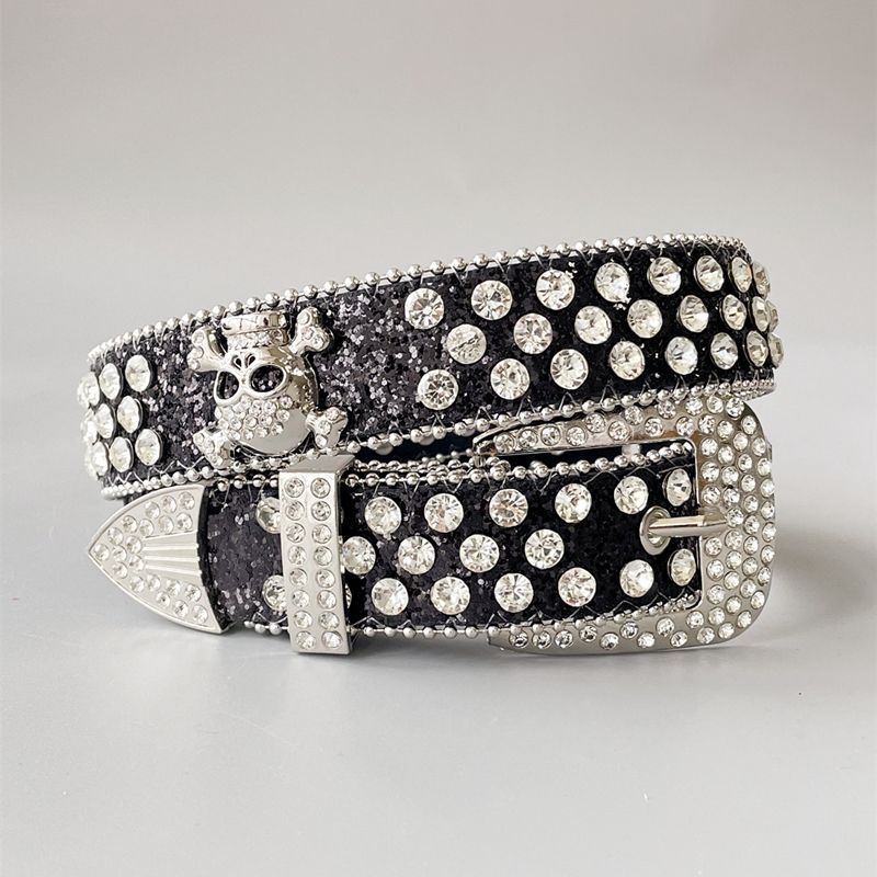 Women Punk Belt Rhinestone Skull Men Goth Western Cowboy Bling Jeans Strap 115cm