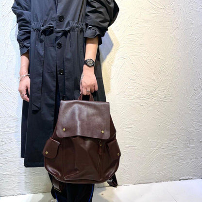 Soft Genuine Leather Backpack Traveling Large Shoulder Bags 33*44 CM Polyester