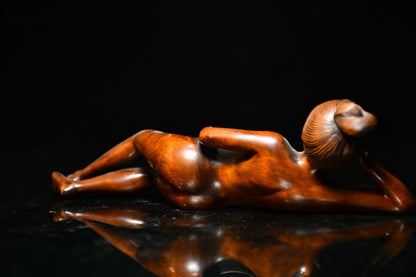 Chinese Antique Boxwood Carved Beautiful Woman Statue Sexy Sculpture Home Decor