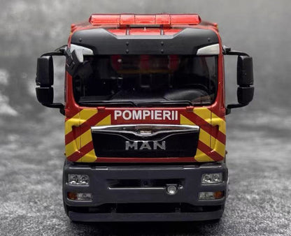 1:43 MAN Suzhou Jieda Recue Fire Engine Truck POMPIERII Vehicles Diecast Model
