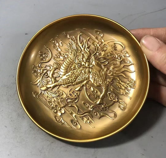 Chinese bronze kirin statue collectable tea pet plate home decor Art gift