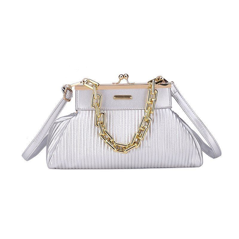 Elegant Clutch Shoulder Bag Chain Handle Handbag Pleated Shoulder Bag 18*31*11CM